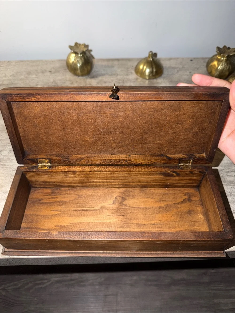 Wooden Decorative Storage Box with Red Patterned Inlay